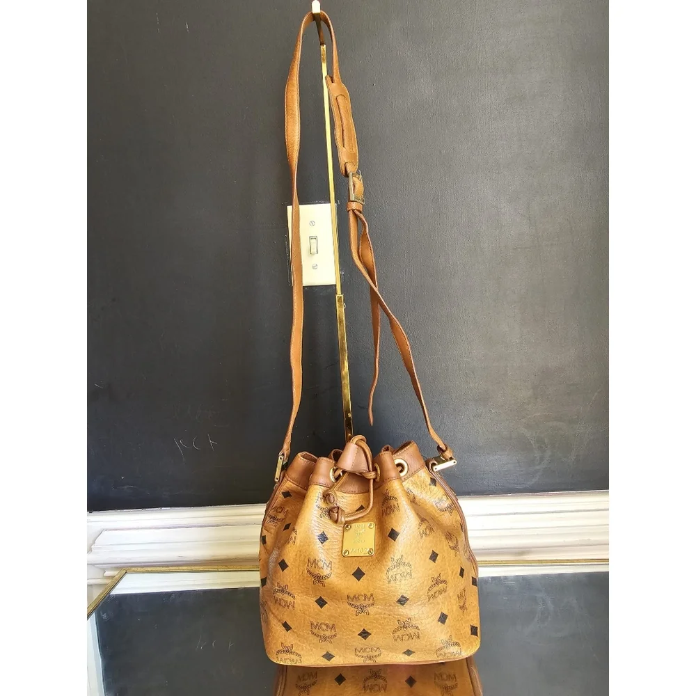 MCM Cognac Visetos Coated Canvas Heritage Drawstring Bag - Picture 1 of 13